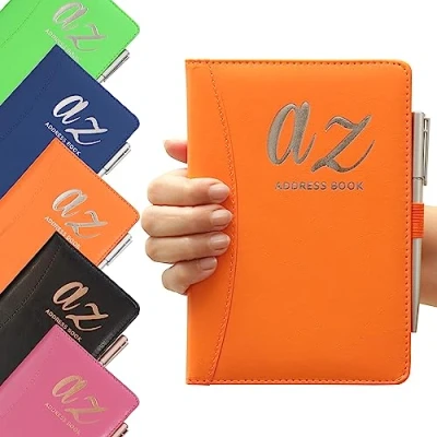 Image of A to Z Telephone Address Book Index Hard Back Cover Plus Pen A5 Addresses Home Office Work (Orange)