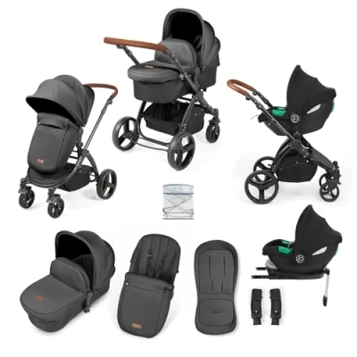 Image of Ickle Bubba Stomp Urban 3 in 1 Travel System with Isofix Base (Cirrus) (Matte Black/Charcoal Grey/Tan)