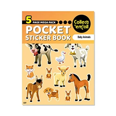 Image of Pocket Sticker Book (5 Pages) 64 MEGA Packs to Collect Coloured Stickers for Kids Baby Animals
