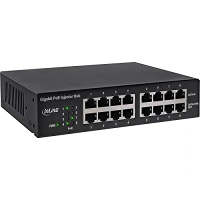 Image of InLine 8 Port PoE + Gigabit Injector Hub x 19 inch Angle with Luefterlos