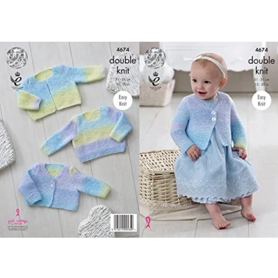 Image of King Cole Baby DK Double Knitting Pattern Easy Knit Sweater &amp; V or Round Neck Cardigans (4674)