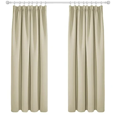 Image of Deconovo Blackout Curtains Super Soft Thermal Insulated Energy Saving Pencil Pleat for Bedroom 52x72 Inch Beige 2 Panels