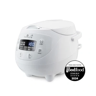 Image of Yum Asia Panda Mini Rice Cooker With Ninja Ceramic Bowl and Advanced Fuzzy Logic (3.5 cup, 0.63 litre) 4 Cooking functions, Multicooker LED display, 220 240V (Arctic White)