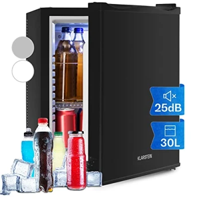 Image of Klarstein MKS 10 Mini Bar, Fridge, Drinks Refrigerator, 25 litres, Low Energy Consumption, Silent Operation, 0 dB, 38x47x38cm, 1 Shelf, 3 Step Temperature Regulator, Black
