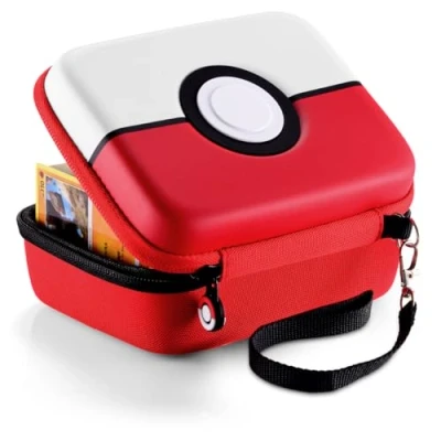 Image of JoyHood Trading Card Storage Box for PTCG Cards, Hard Shell Game Cards Carry Case Holder Bag, Holds up to 400+ (Red &amp; White)