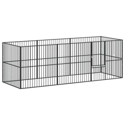 Image of vidaXL Black Galvanised Steel Dog Playpen 8 Panels, 300x100x100cm, Large Door, Indoor/Outdoor, Spacious &amp; Durable Pet Enclosure