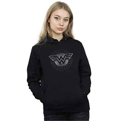 Image of DC Comics Women&#039;s Wonder Woman Star Shield Hoodie Black Large