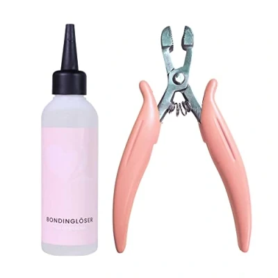 Image of hair2heart Hair Extension Remover Kit with Pliers and Bonding Solvent Easy Removal of Keratin Tape Extensions Alcohol Based Formula for Gentle, Effective Results