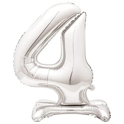 Image of Majestic Silver 4 Shaped Foil Balloon (76cm) Elegant &amp; Standalone Party Decor Perfect for Milestone Celebrations 1 Pc