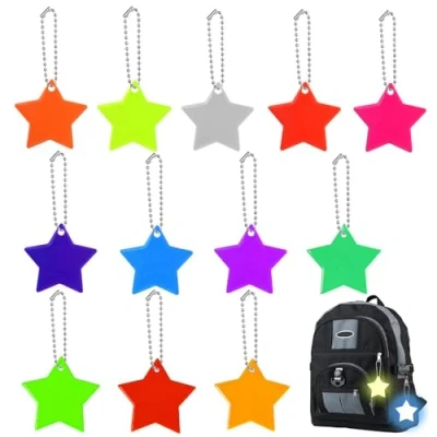 Image of JOOTUEPO 12 Pieces Safety Reflector Pendants, Reflective Keyrings with Chains, Star Pendants for Bag, Walking, Running, Cycling