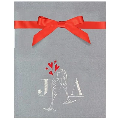 Image of Personalised Valentine&#039;s Champagne Glasses Luxury Couples Grey Tea Towel