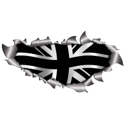 Image of Large Single Union Jack Black Flag Metal Rip Open Sticker