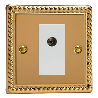 Image of Varilight 1 Gang TV Plug Socket, Isolated Co axial Georgian Brass XG8ISOW