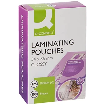 Image of Q Connect 125 Micron Laminating Pouch, 54 x 86 mm Pack of 100