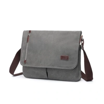 Image of Kono Canvas Messenger Shoulder Bags for Men 13.5 inch Unisex Casual Cross Body Bag Travel School Work Hiking (A Grey)
