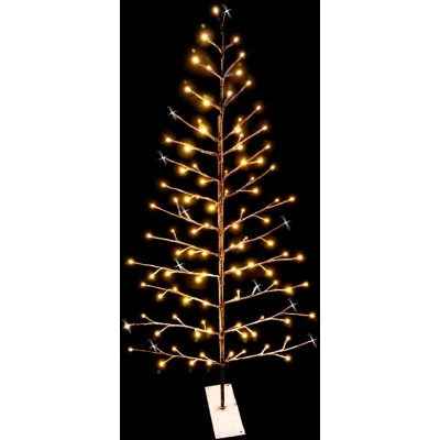 Image of SHATCHI Pre Lit Twig Tree Warm/Cool LED Lights Metal Frame Christmas Decoration Festive Indoor Flat Birch Xmas Home Décor, Snowy Brown, 5ft