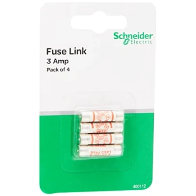 Image of Schneider Electric Exclusive Fuse Cartridge, 3A, 3Amp, Fuses Assorted, Mains Household UK, Red, 400112, Pack of 4