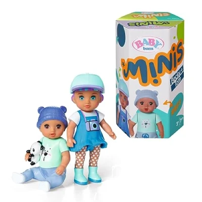Image of BABY born Minis Online Double Pack 3 Tom and Becky 906040 6.5cm Doll with Colour Change Effects 7cm Removeable Cap Suitable for Kids From 3+ Years, Green