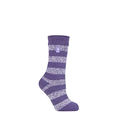Image of Women&#039;s 1 Pair SOCKSHOP Heat Holders 2.3 TOG Patterned Thermal Socks Tuscany Chunky Stripe Mulberry Purple / White 4 8 Ladies