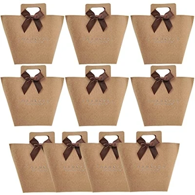 Image of Kraft Paper Gift Boxes,10 pcs Wedding Favour Candy Boxes with Bow Ribbon Hand held Small for DIY and Party Gifts Favours