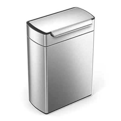 Image of simplehuman CW2018 48L (24/24) Rectangular Touch Bar Recycling Kitchen Bin, Easy Open Bar, Stay Lid, Inner Buckets, Space Efficient Hinge, Fingerprint Proof, Brushed Stainless Steel