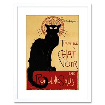 Image of Wee Blue Coo Black Cat Chat Noir Rodolphe Salis Paris Framed Wall Art Print