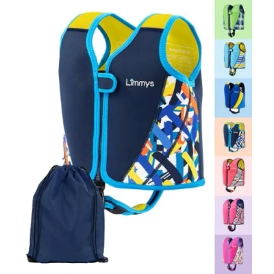 Image of Limmys Premium Kids Swim Vest Toddler Jacket, and Buoyancy Swimming Aid Modern Design for Boys, Girls Babies Drawstring Bag Included