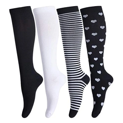 Image of LEOSTEP Compression Socks for Men &amp; Women (4Pair) Non Slip Long Tube Stocking Ideal Running,Nurse,Travel,Flight, Pregnancy,20 30 mmHg