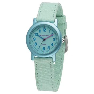 Image of JACQUES FAREL Eco children&#039;s watch, girls&#039; watch with textile strap, made of organic cotton, analogue quartz, ice blue, mint, ORG 0309, mint turquoise, Strap