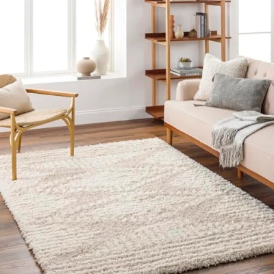 Image of Surya Sarajevo Modern Area Rugs Living Room, Soft Shaggy for Bedroom Abstract Berber Fluffy Rug, Easy Care Plush Thick Pile Large Rug 160x220cm Beige