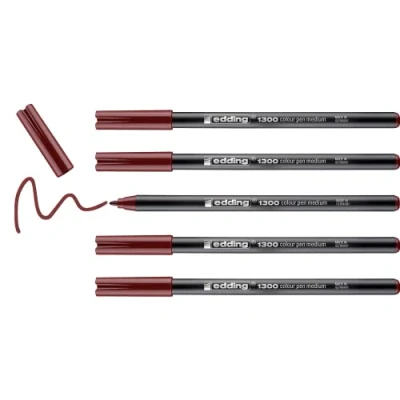 Image of edding 1300 colour pen medium english red 5 pens round nib 2 mm felt for drawing and writing school, mandalas, bullet journals