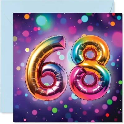 Image of 68th Birthday Cards for Men Women Rainbow Foil Balloon Happy Card 68 Year Old Man Woman Auntie Friend Husband Neighbour, 145mm Bday Greeting