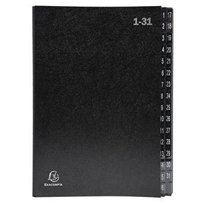 Image of Exacompta Ref 57032E Multipart File 250 x 330mm in Size, Suitable for A4 Documents, 270gsm Recycled Card, Expanding Spine, 32 Sections (Labelled 1 31) Black