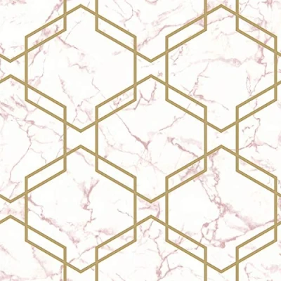 Image of Holden Decor Fantasia Hexagon Geo Pink Gold Wallpaper 90711 Glitter Marble
