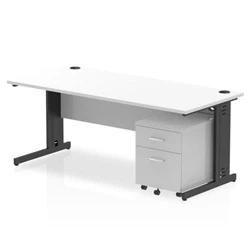 Image of Impulse 1800x800 Desk Cable Managed White/Black 2 Drawer Mobile Ped