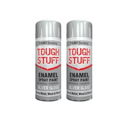 Image of DIOXSTAR Enamel Silver Gloss Spray Paint, Fast Drying, Suitable for Wood, Plastic, Metal, Interior and Exterior Use, Hard Wearing &amp; Smooth Finish, 400ml (2 PCS)