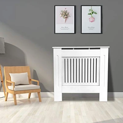 Image of Greenbay Modern Radiator Cover MDF Cabinet with Vertical Style Slats White Painted Small 780 x 815 190(mm)