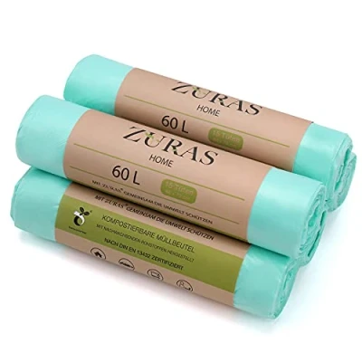 Image of 60 Litre Biodegradable Bin Liners, Pack of 75, Vegetable Based Compostable, DIN EN 13432 Certified and Tested, Tear Proof Waterproof