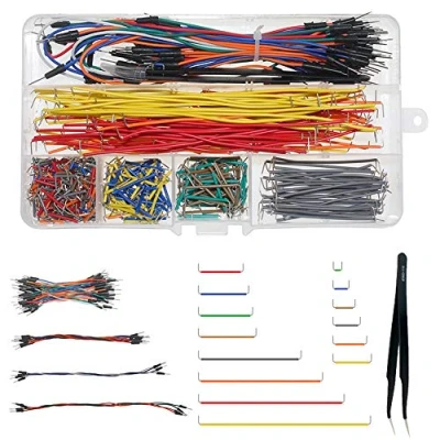 Image of WayinTop Breadboard Jumper Wires Assorted Kit, Preformed U Shape 14 Length + Solderless Flexible Cables M/M Tweezer for Prototyping