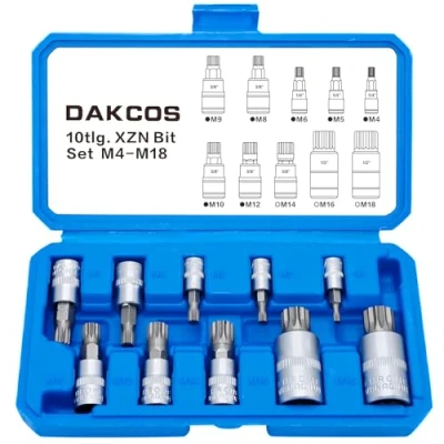 Image of DAKCOS 10pcs XZN Spline Socket Set,M Type,M4 M18 for 1/2&quot;,3/8&quot;,1/4&quot; Drive,Triple Square Bit Set