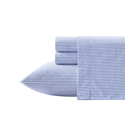 Image of Poppy &amp; Fritz Twin XL Sheet Set, Cotton Percale Bedding Crisp Cool, Stylish Home Decor (Oxford Stripe Blue, XL)