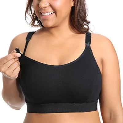 Image of Gratlin Women&#039;s Full Support Comfort Plus Size Cotton Maternity Nursing Bra Black XXL