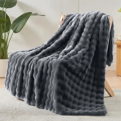 Image of LINGKY Soft Warm Rabbit Plush Fleece Throw Blanket Thick 1000 GSM Throws for Sofas Large Fluffy Bed Couch Travel Kids Decor, Dark Grey, 160x200cm