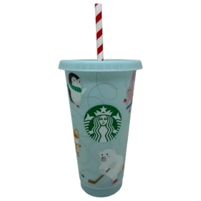 Image of STARBUCKS Winter 2024 Festive Christmas Animals Ice Blue Reusable 24oz Cold Cup