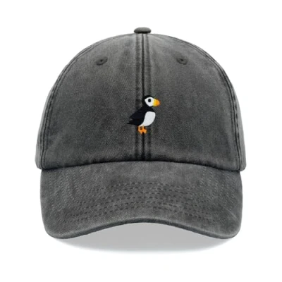 Image of Puffin Baseball Cap Vintage Washed Unisex Dad Hat Adjustable Black