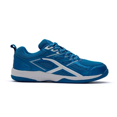 Image of HUNDRED Xoom Non Marking Professional Badminton Shoes for Men Material: Faux Leather Suitable Indoor Tennis, Squash, Table Basketball &amp; Padel (Blue/White, Size: EU 43, UK 9, US 10)