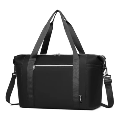 Image of Kono Travel Duffel Bag 46x30x20 Underseat Cabin Tote with Wet Pocket Carry on Hand Luggage Weekend for Women and Men (Black)