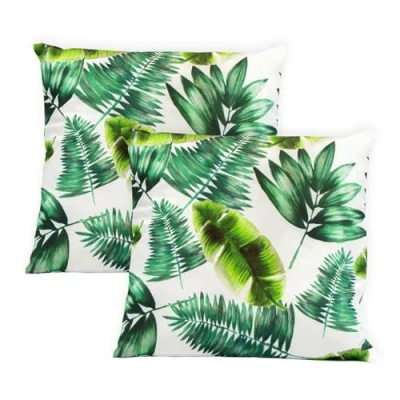 Image of Gardenwize Pack of 2 Outdoor Scatter Cushions, Garden Furniture Cushions Covers &amp; Pillows (Botanical Green Palm)