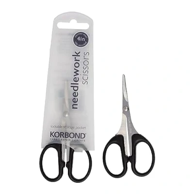 Image of Korbond Needlework 4 Inch (10cm) Soft Grip Professional, Household, Fabric, Paper Scissors. Ambidextrous for Right &amp; Left Handed