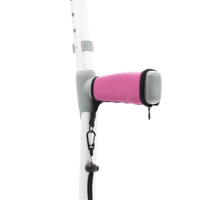 Image of Pair of Pink Padded Neoprene Crutch Handle Grip Covers for Comfort with Wrist Strap by Lifeswonderful